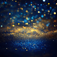 background of abstract glitter lights. gold, blue and black. de focused, Generative Ai
