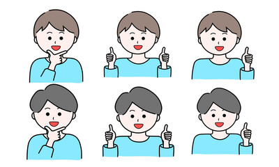 笑顔の男性イラストセット／グッド／親指を立てる