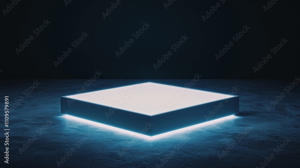 Aufkleber a minimalistic illuminated platform stands against a dark background, creating a modern and futurist