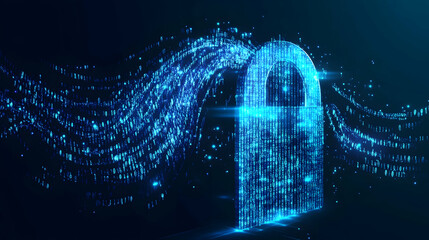 A futuristic lock composed of glowing blue data streams, representing secure technology and innovation.