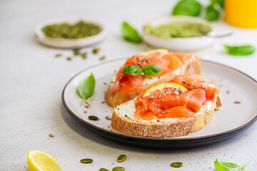 Sandwich with cream cheese and salmon