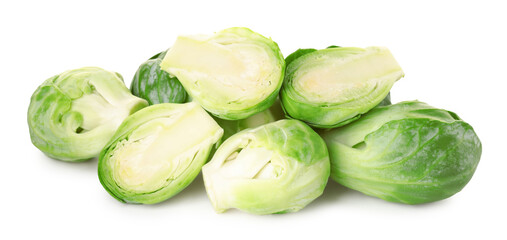 Fresh green Brussels sprouts isolated on white