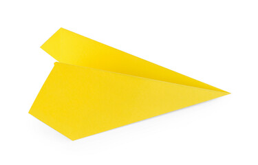 One handmade yellow paper plane isolated on white