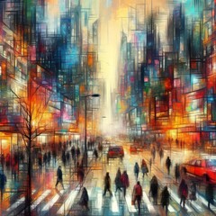 Obraz premium Expressionist Urban Chaos Dynamic colorful depictions of urban l