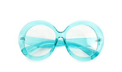 Fototapeta premium Stylish light blue glasses isolated on white