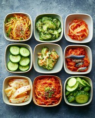 Delicious korean side dishes home kitchen food modern decor above view culinary art