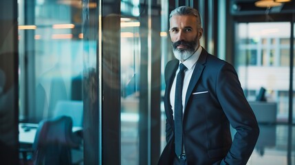 Business man a financial advisor advising corporate executives on wealth management and investment strategies ensuring financial stability and growth in a modern glasswalled office