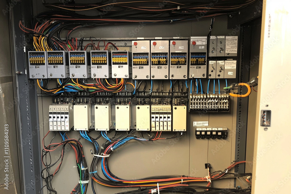 Poster circuit control panel showcasing wiring and components in operation