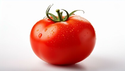 Single ripe red tomato with water droplets.