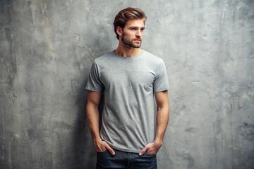 Obraz premium Grey T-Shirt Mockup for Stylish Young Boy
