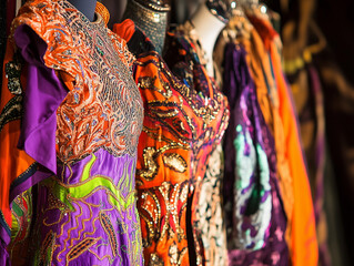 Fototapeta premium Vibrant carnival dresses with intricate embroidery.