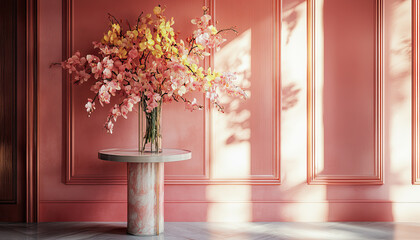 the wall of a room that is decorated in shades of color 