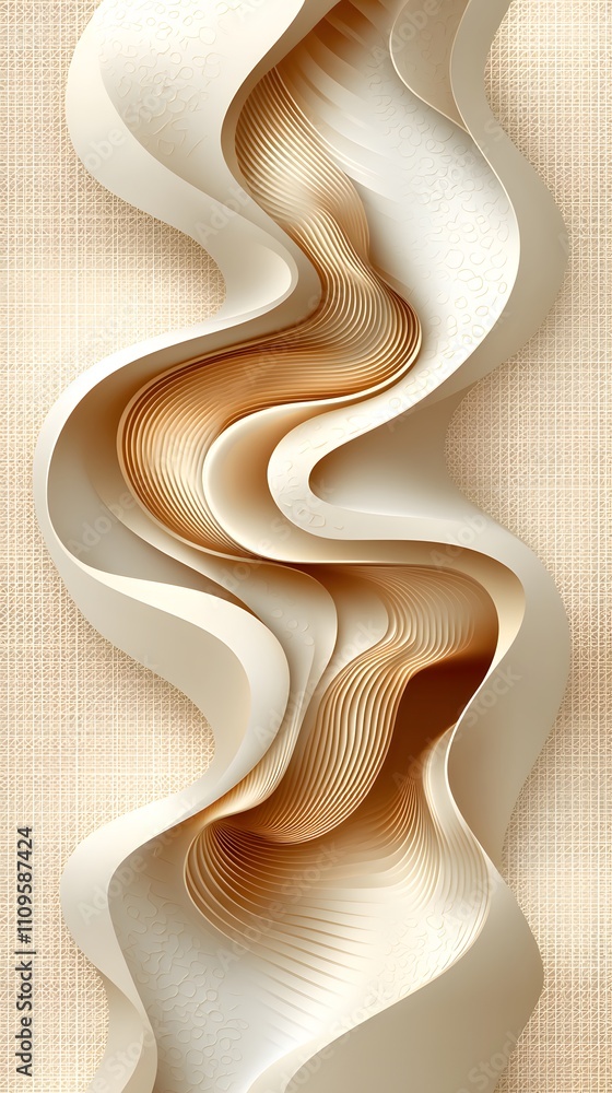 Poster layered abstract beige paper-cut texture with soft shadows and flowing curves