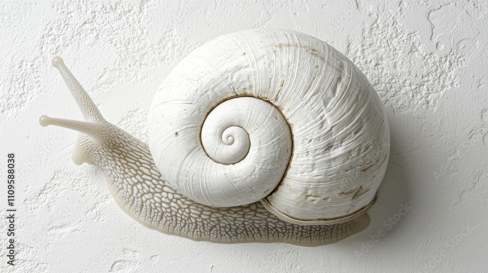 Aufkleber a close-up of a white snail with a spiraled shell on a textured surface, showcasing its delicate fea