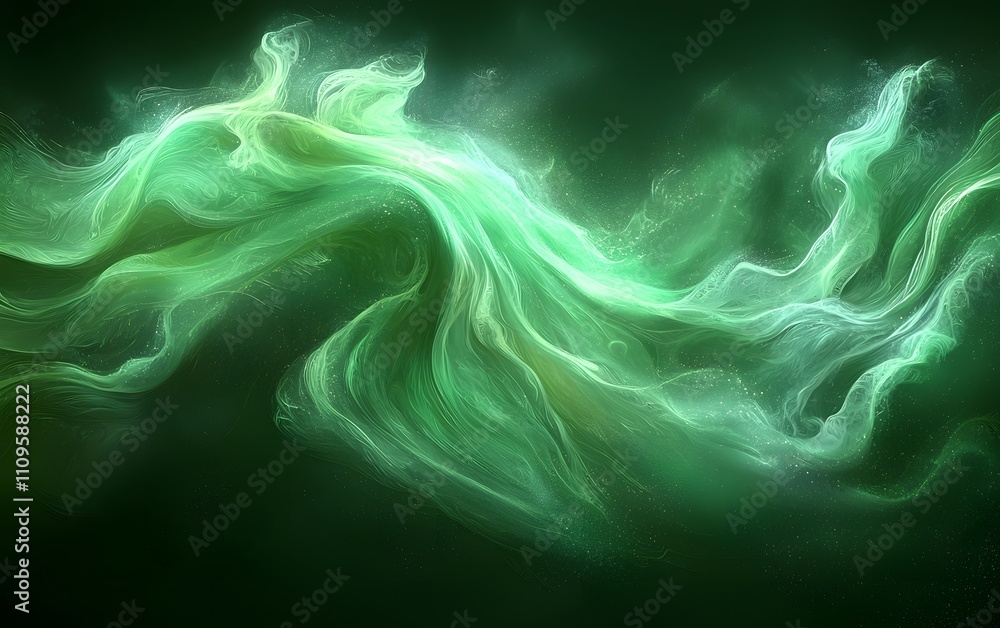 Canvas Prints abstract flowing green textures with fine lines resembling silk in motion on a deep green background