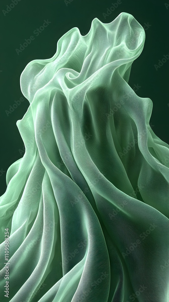 Wall mural minimalist layered green topographic shapes with dotted texture on a textured green background