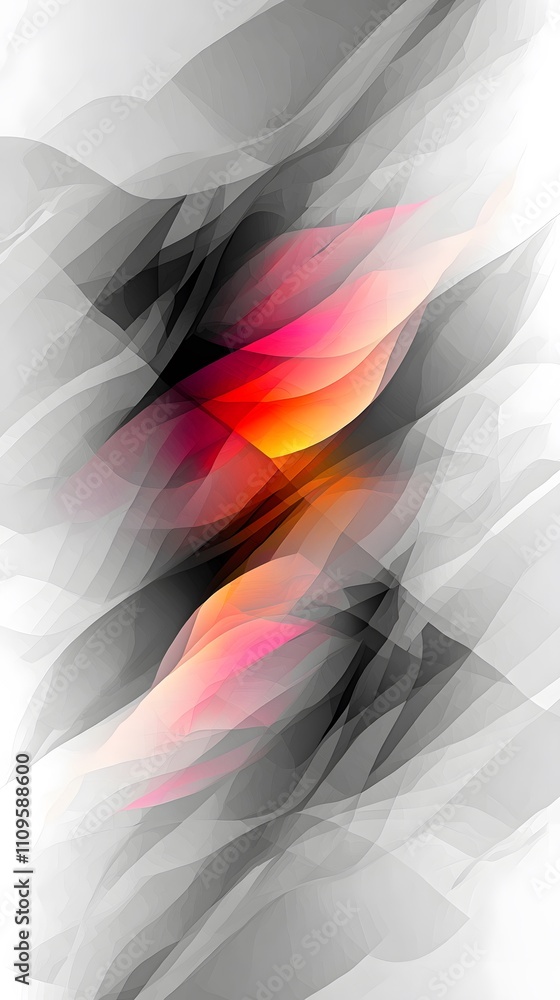 Canvas Prints abstract intersecting shapes with bright pink, orange, and fiery tones on a gradient grayscale backg