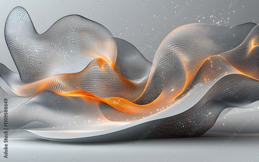 Canvas Prints smooth metallic waves with dotted orange accents over a silver gradient background, representing mod