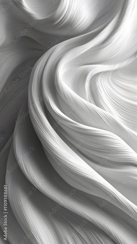 Poster graceful white flowing fabric-like texture with soft shadows and subtle curves on a neutral backgrou