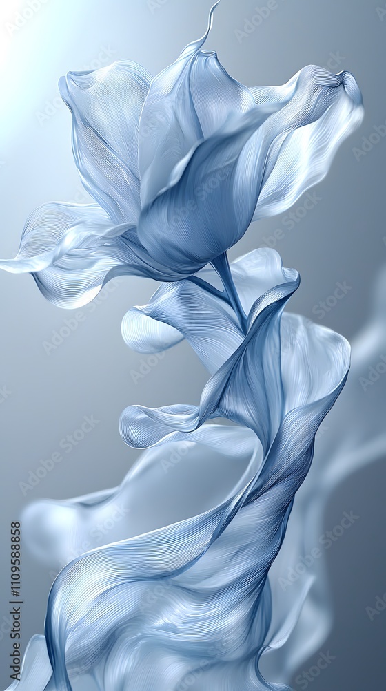 Wall mural elegant blue petal-like shapes forming an abstract flower with intricate textures on a soft neutral 