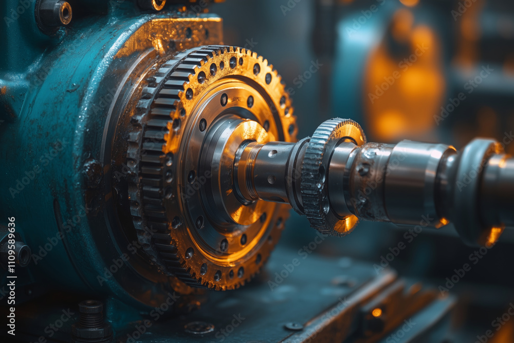 Poster Artistic representation showcasing a lathe machine in a workshop setting