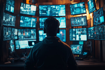 Automation technician overseeing production in a high-tech control room