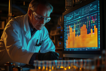 Engineer analyzes data precisely in a modern lab setting