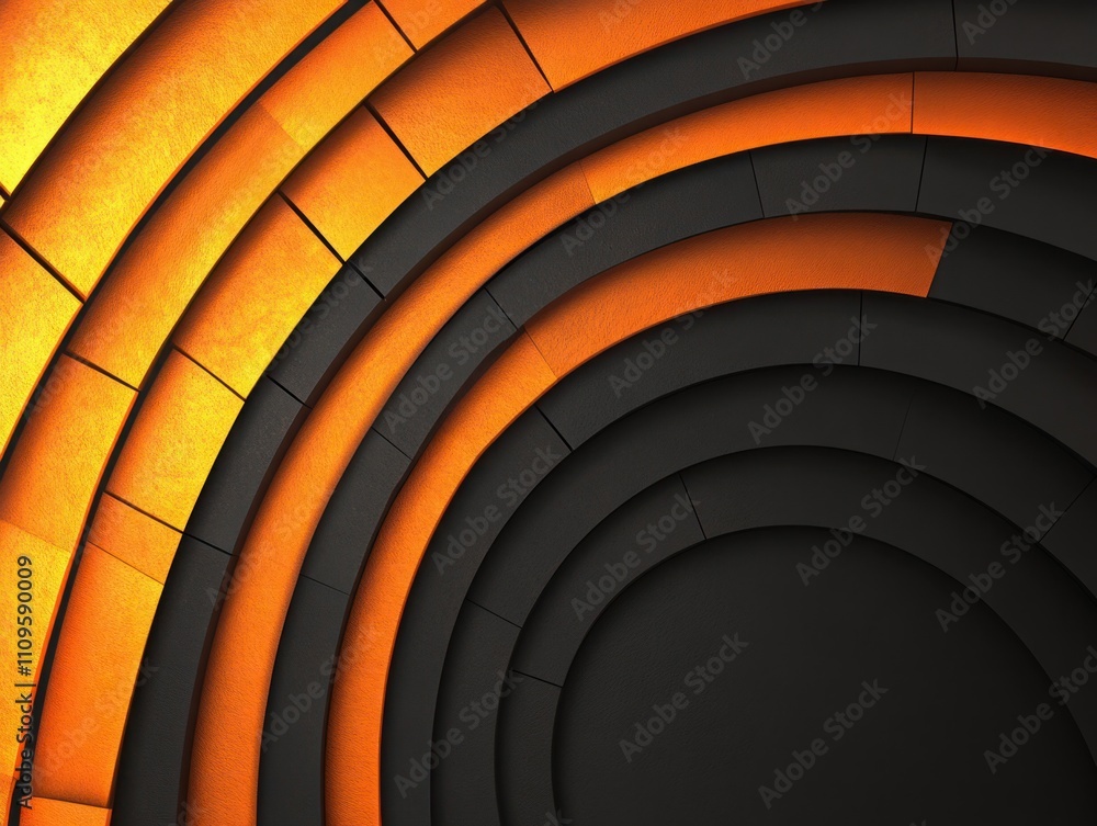 Poster abstract background with intertwined circular layers in orange and black, perfect for modern designs
