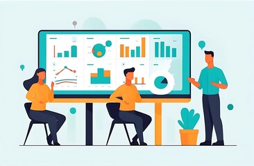 Fototapeta premium Employee training session, interactive learning, flat design illustration , simple forms