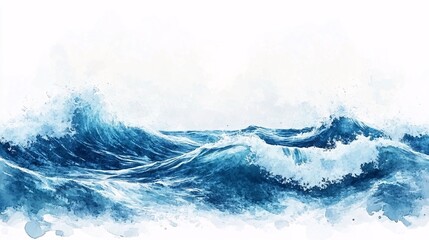 Abstract Watercolor Ocean Waves  Blue Sea  Nature Background