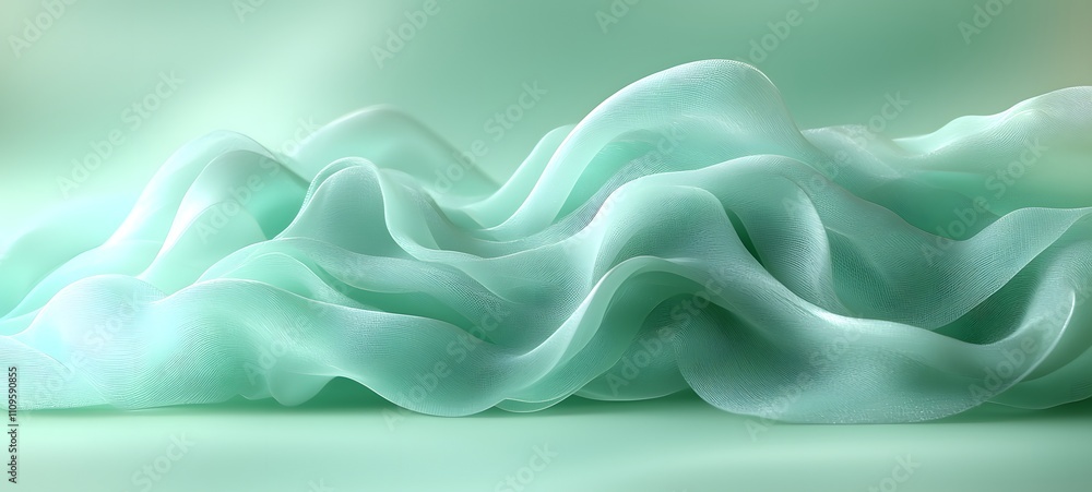 Wall mural smooth abstract curves in mint green tones forming a soft flowing wave pattern against a pale green 