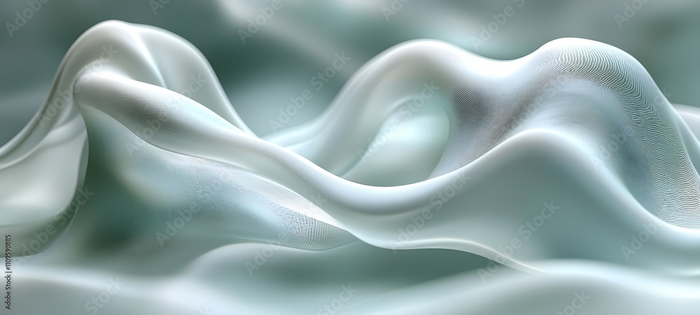 Sticker flowing translucent fabric waves in mint green creating an ethereal and serene abstract composition