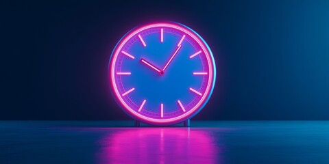 This is a captivating representation of a neon clock that features a vibrant blue background, elegantly showcasing modern design elements along with striking futuristic illumination effects