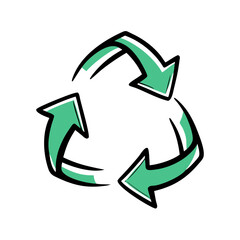 A simple green recycling symbol featuring three arrows in a circular motion, representing sustainability and eco-friendliness.