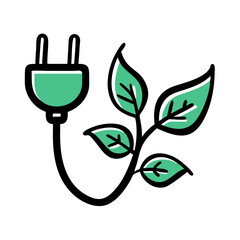A green electrical plug intertwined with leaves symbolizes eco-friendly energy and sustainability.