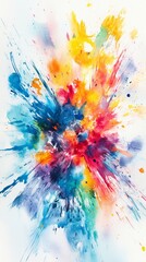 Fototapeta premium Vibrant Abstract Watercolor Splash, a lively blend of bright colors creating an artistic backdrop perfect for elevating mobile wallpaper aesthetics.
