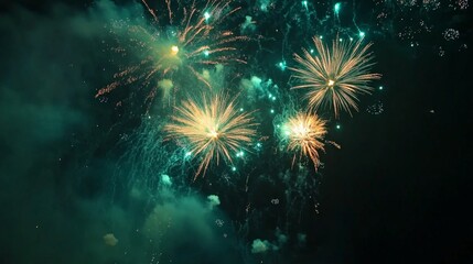 Vibrant Night Sky Fireworks, a dazzling explosion of colors illuminating the darkness, ideal for celebrating special occasions and festive events, evokes joy and excitement.