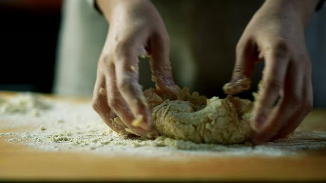 Baker kneading dough making bread pastry	