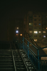 Apartment building in the night. Norilsk, a city above the Arctic Circle. North of Russa