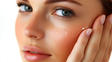 close-up woman applying cream on face
