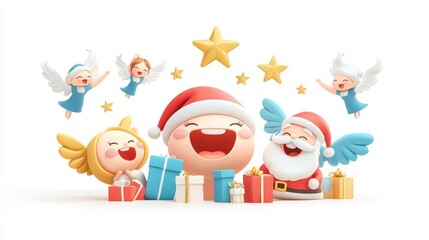 Fototapeta premium Festive characters celebrating Christmas joyfully.