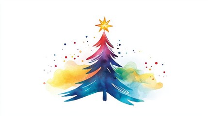 Obraz premium Colorful watercolor Christmas tree with star.