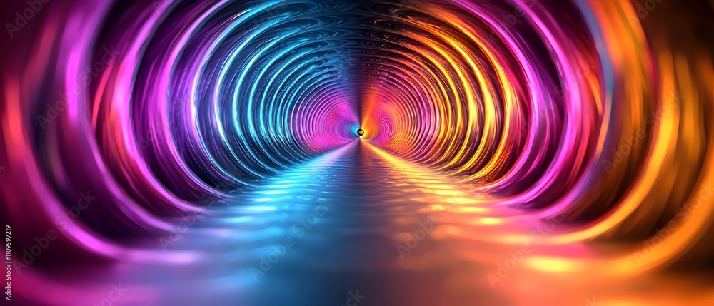 Poster a mesmerizing abstract tunnel with swirling colors of blue, pink, and orange, creating a vibrant and
