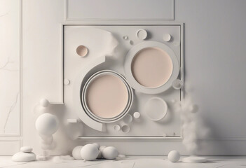 3D illustration of a modern wall frame canvas flat art with marble shapes and circles Clean and mini