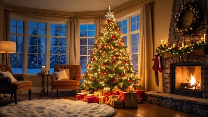 Classic Christmas Eve with Tree, Gifts, and Cozy Armchair