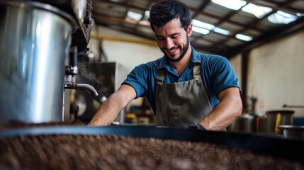 Coffee Roaster Inspecting Beans