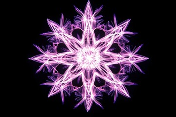 Vivid neon light trails intertwining to shape sparkling snowflake decorations against a black backdrop.