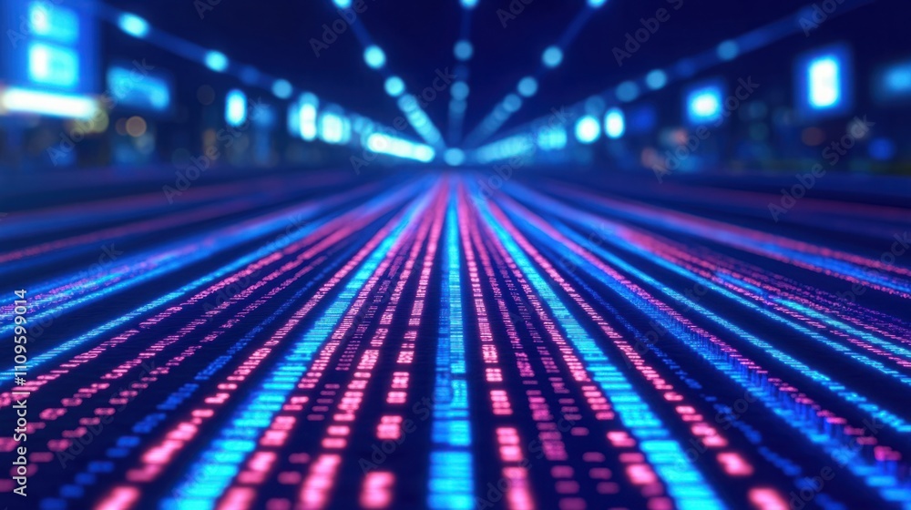 Aufkleber abstract view of luminous digital data streams flowing across a futuristic landscape, showcasing vib