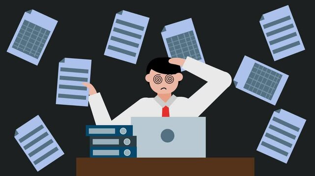 2d animation concept of office workers burn out, stressed, frustrated at work