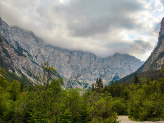 Obraz premium The hiking trail to the peak in Triglav national park, Slovenia